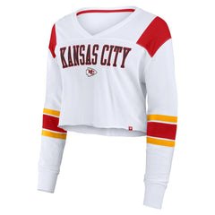 Kansas City Chiefs Women's Stretch Cropped Fashion Long Sleeve T-Shirt White