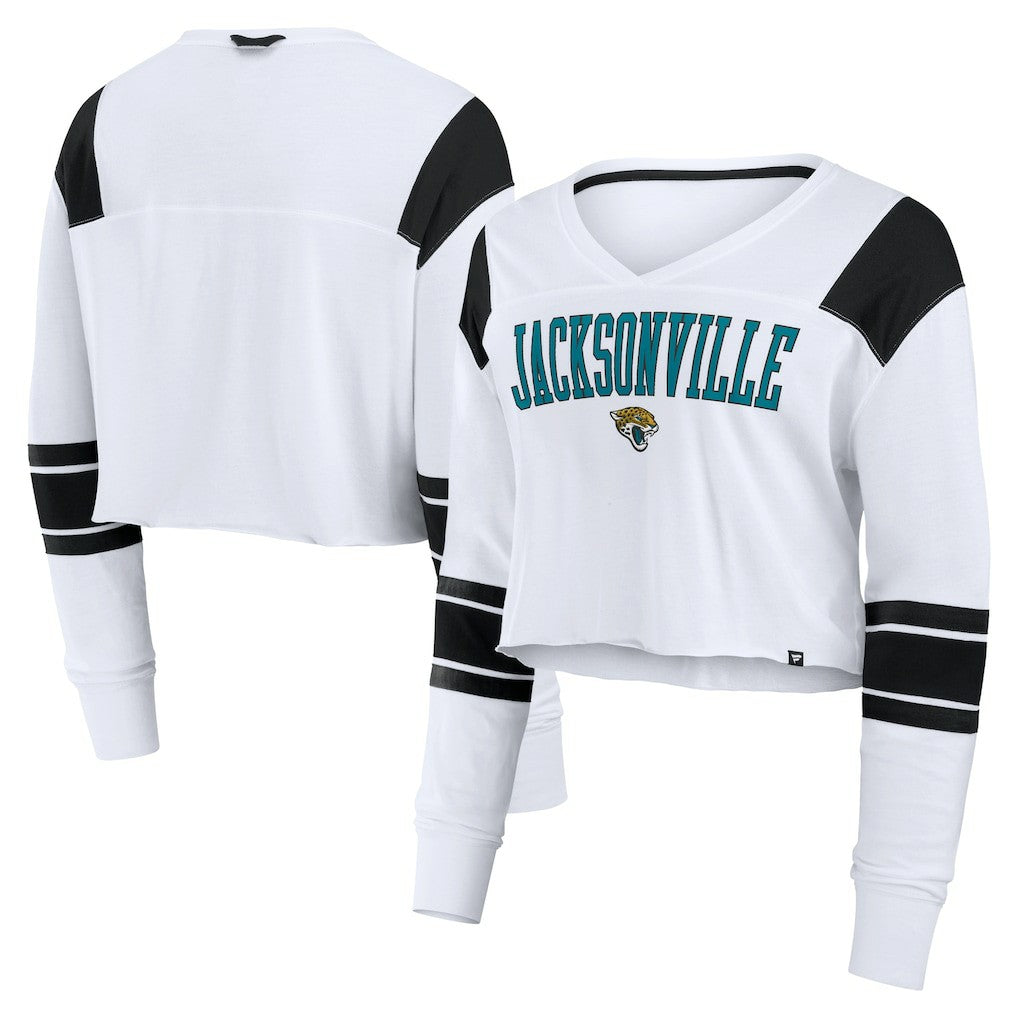 Jacksonville Jaguars Women's Stretch Cropped Fashion Long Sleeve T-Shirt White