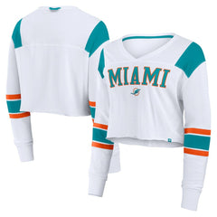 Miami Dolphins Women's Stretch Cropped Fashion Long Sleeve T-Shirt White