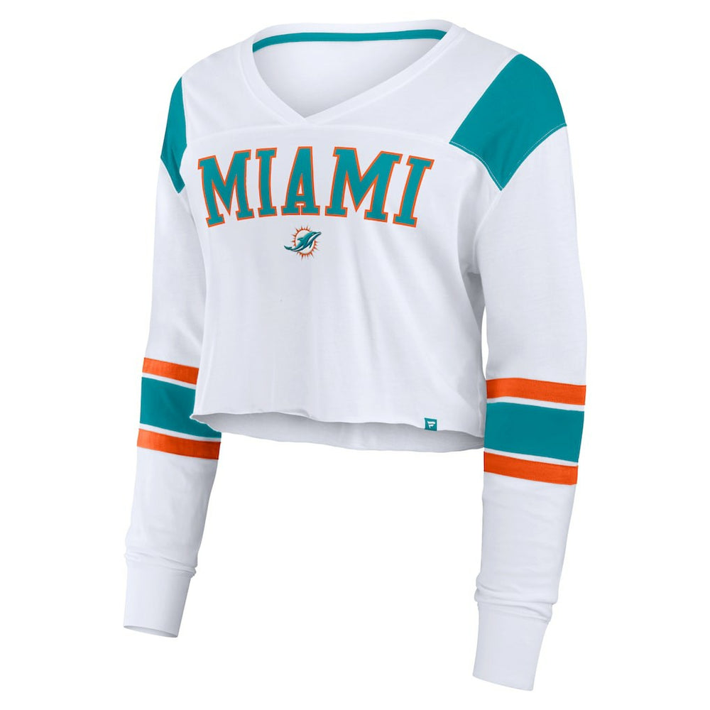 Miami Dolphins Women's Stretch Cropped Fashion Long Sleeve T-Shirt White