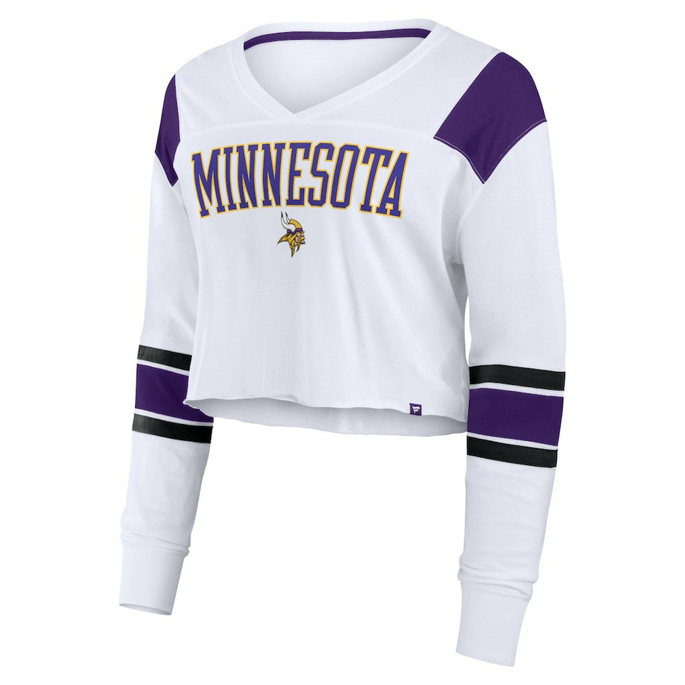 Minnesota Vikings Women's Stretch Cropped Fashion Long Sleeve T-Shirt White