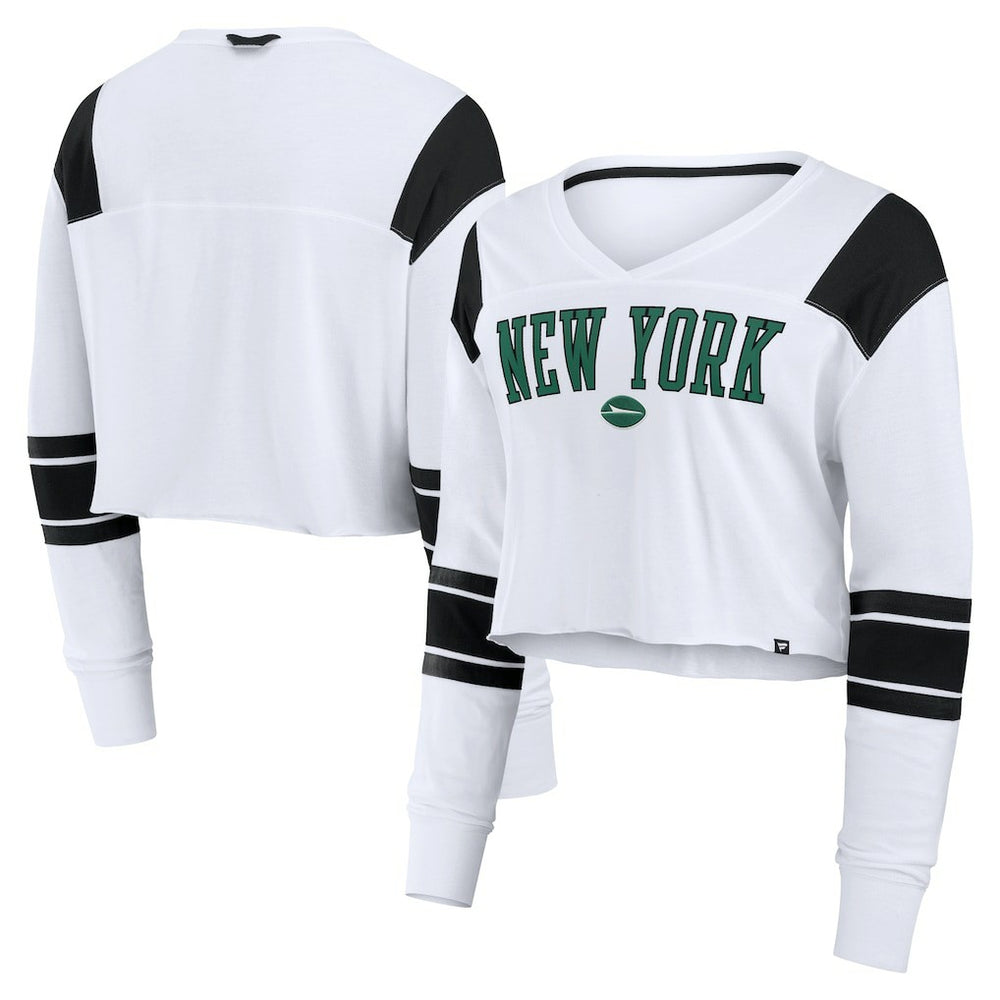 New York Jets Women's Stretch Cropped Fashion Long Sleeve T-Shirt White
