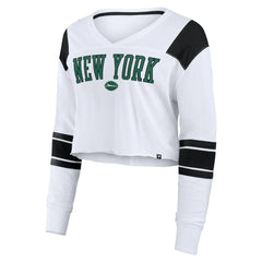 New York Jets Women's Stretch Cropped Fashion Long Sleeve T-Shirt White