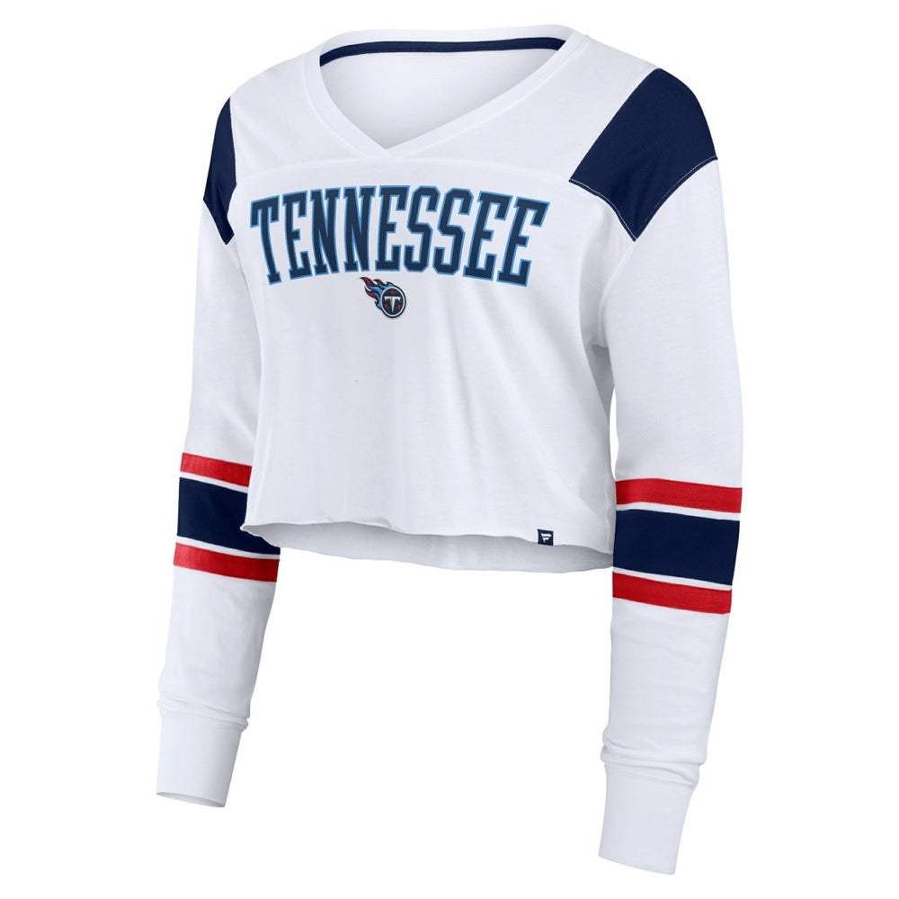Tennessee Titans Women's Stretch Cropped Fashion Long Sleeve T-Shirt White