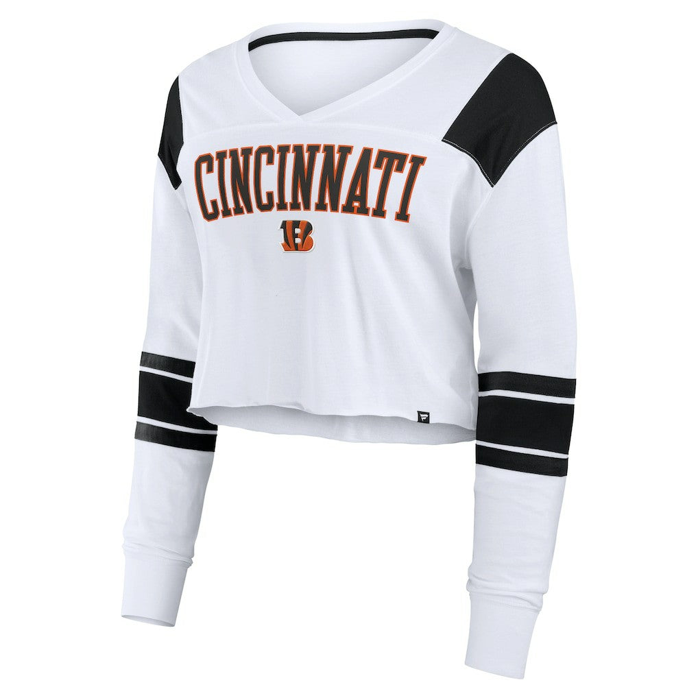 Cincinnati Bengals Women's Stretch Cropped Fashion Long Sleeve T-Shirt White