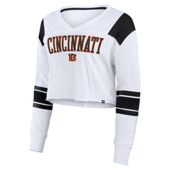 Cincinnati Bengals Women's Stretch Cropped Fashion Long Sleeve T-Shirt White