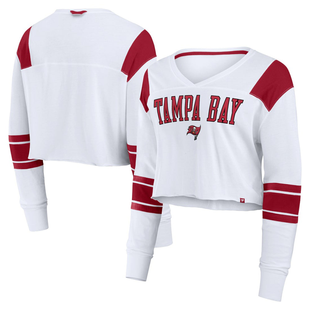 Tampa Bay Buccaneers Women's Stretch Cropped Fashion Long Sleeve T-Shirt White