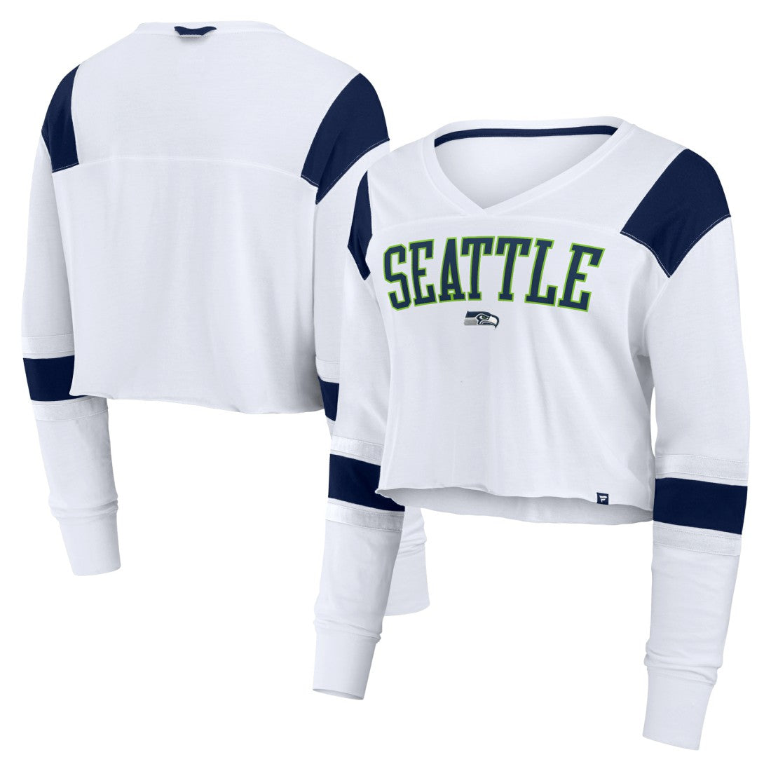 Seattle Seahawks Women's Stretch Cropped Fashion Long Sleeve T-Shirt White