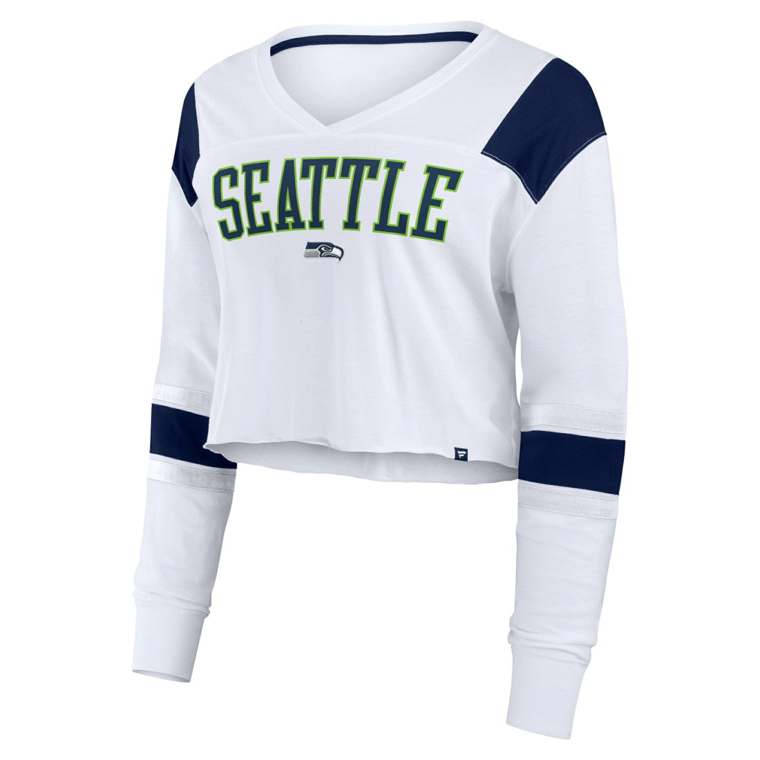 Seattle Seahawks Women's Stretch Cropped Fashion Long Sleeve T-Shirt White