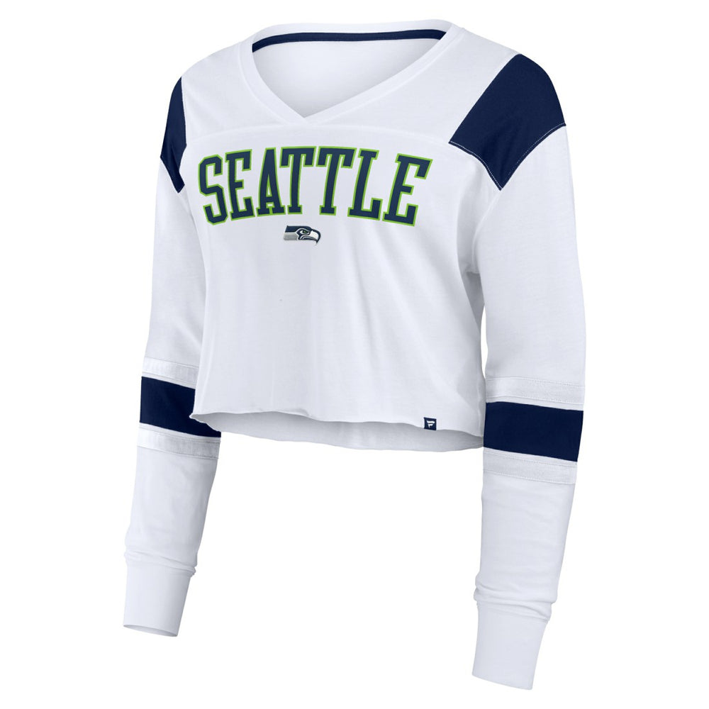Seattle Seahawks Women's Stretch Cropped Fashion Long Sleeve T-Shirt White