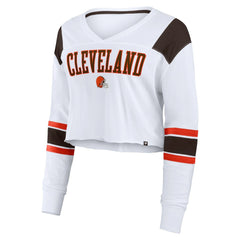 Cleveland Browns Women's Stretch Cropped Fashion Long Sleeve T-Shirt White
