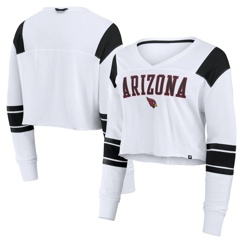 Arizona Cardinals Women's Stretch Cropped Fashion Long Sleeve T-Shirt White