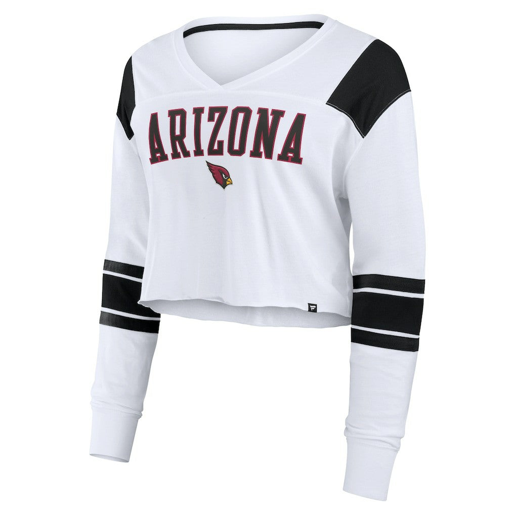 Arizona Cardinals Women's Stretch Cropped Fashion Long Sleeve T-Shirt White