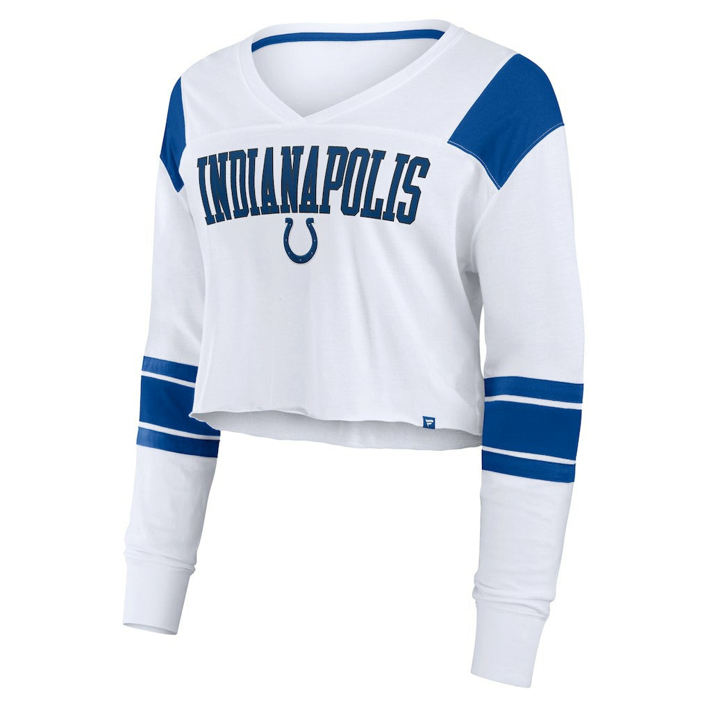 Indianapolis Colts Women's Stretch Cropped Fashion Long Sleeve T-Shirt White