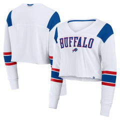Buffalo Bills Women's Stretch Cropped Fashion Long Sleeve T-Shirt White