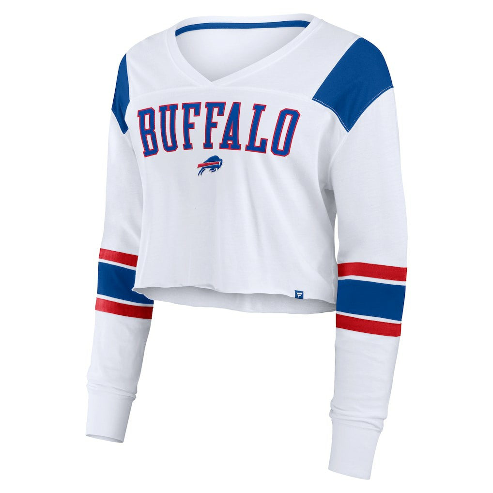 Buffalo Bills Women's Stretch Cropped Fashion Long Sleeve T-Shirt White