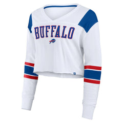 Buffalo Bills Women's Stretch Cropped Fashion Long Sleeve T-Shirt White