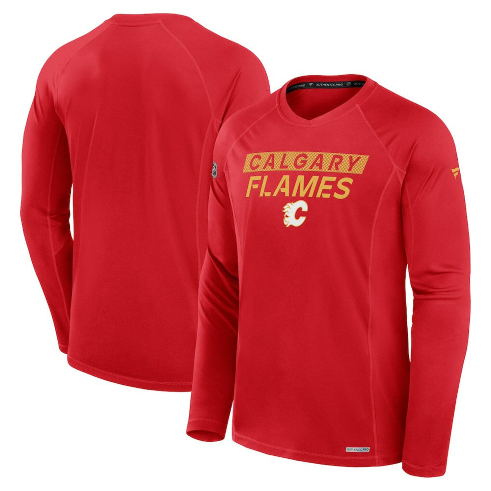 NHL Calgary Flames Fanatics Authentic Pro Rink Tech Long Sleeve T-Shirt - Red