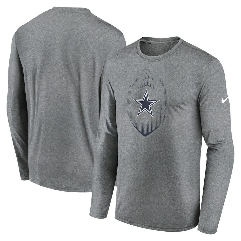 Dallas Cowboys Icon Legend Performance Long Sleeve T-Shirt Heather Gray