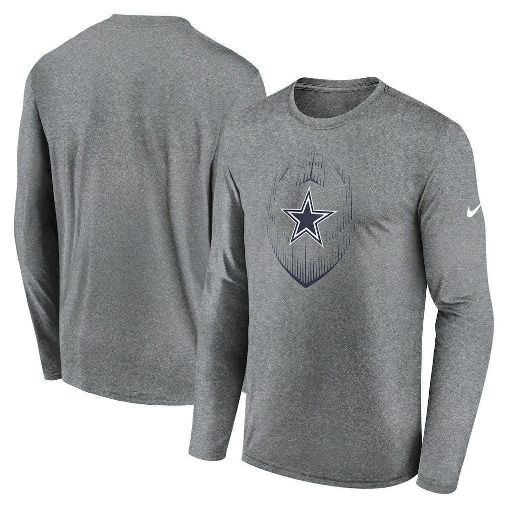 Dallas Cowboys Icon Legend Performance Long Sleeve T-Shirt Heather Gray