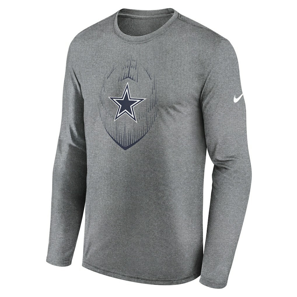 Dallas Cowboys Icon Legend Performance Long Sleeve T-Shirt Heather Gray