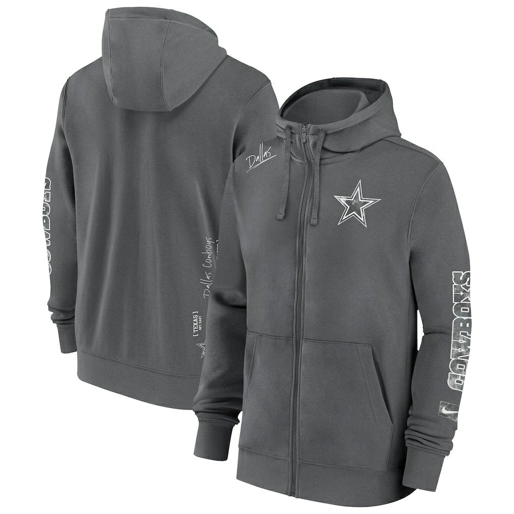 Dallas Cowboys Primetime Club Full-Zip Hoodie Charcoal