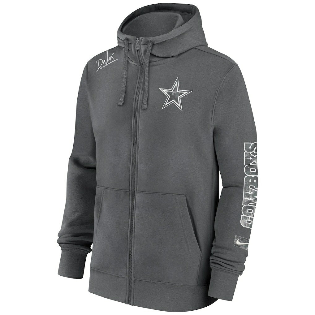 Dallas Cowboys Primetime Club Full-Zip Hoodie Charcoal