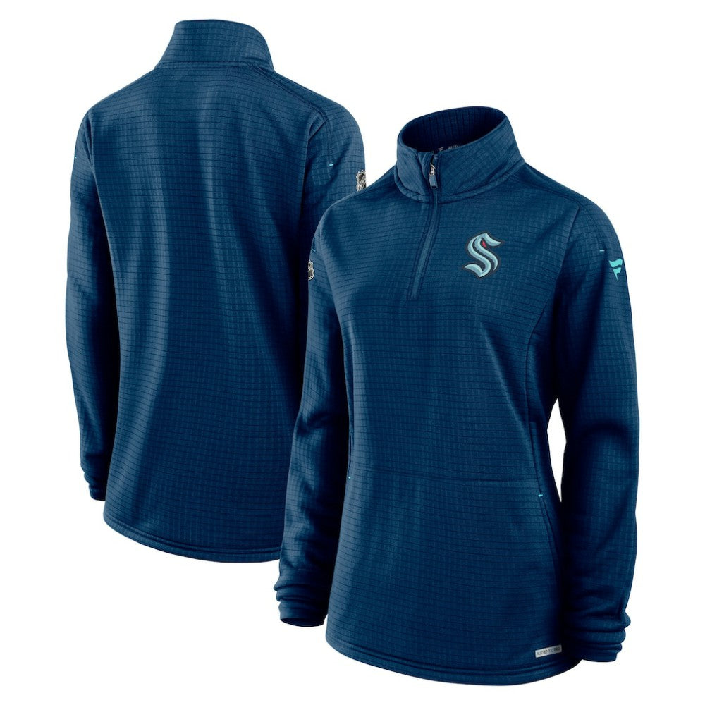 NHL Seattle Kraken Fanatics Women's Authentic Pro Rink Lightweight Quarter-Zip Pullover Sweatshirt - Deep Sea Blue