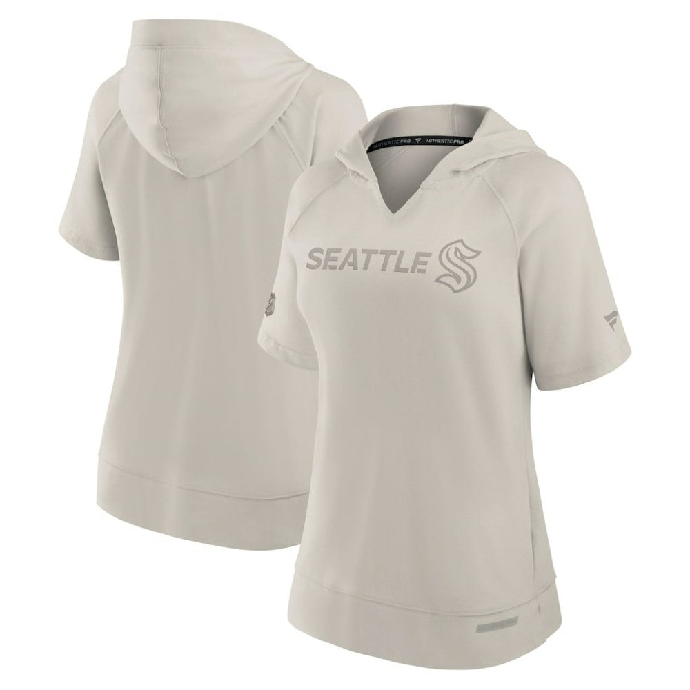 NHL Seattle Kraken Fanatics Women's Authentic Pro Road Short Sleeve V-Neck Pullover Hoodie - Cream