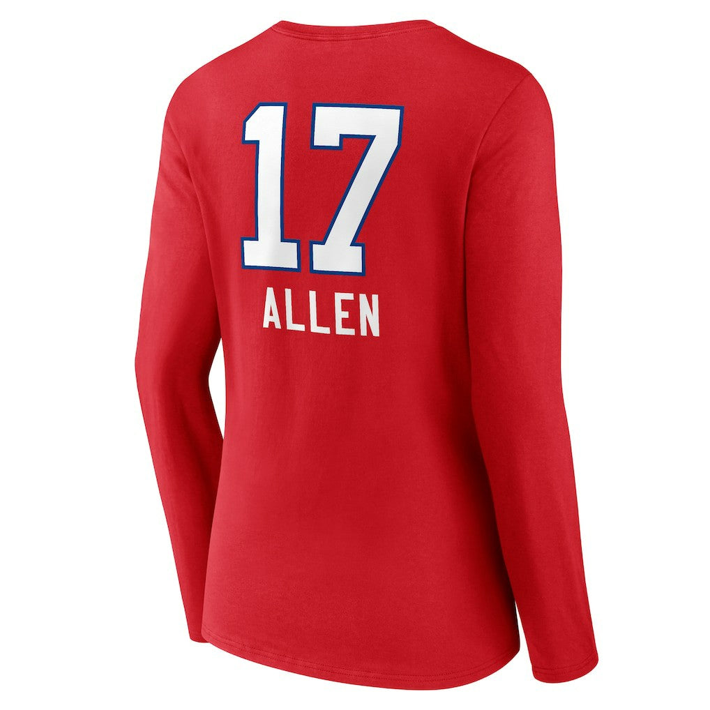 Josh Allen Buffalo Bills Women's Team Wordmark Player Name & Number Long Sleeve V-Neck T-Shirt Red
