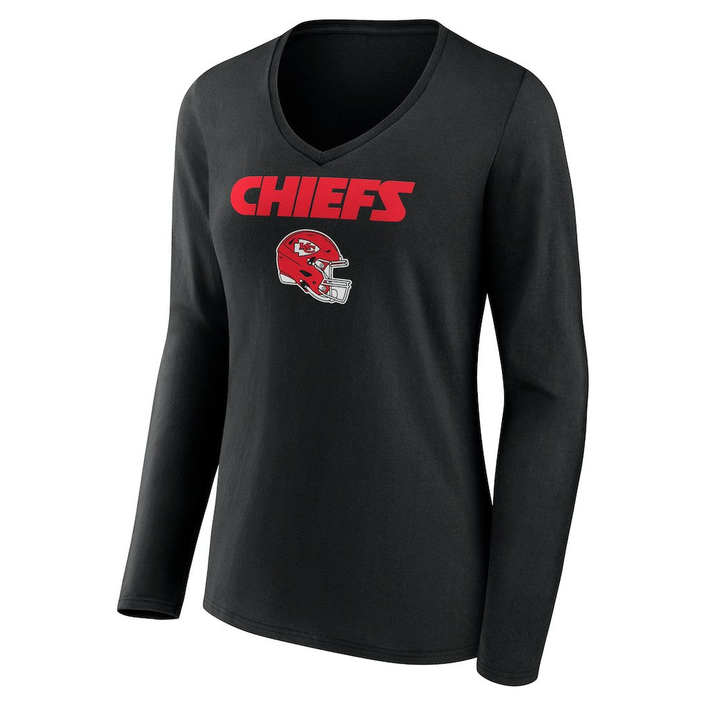 Travis Kelce Kansas City Chiefs Women's Team Wordmark Player Name & Number Long Sleeve V-Neck T-Shirt Black