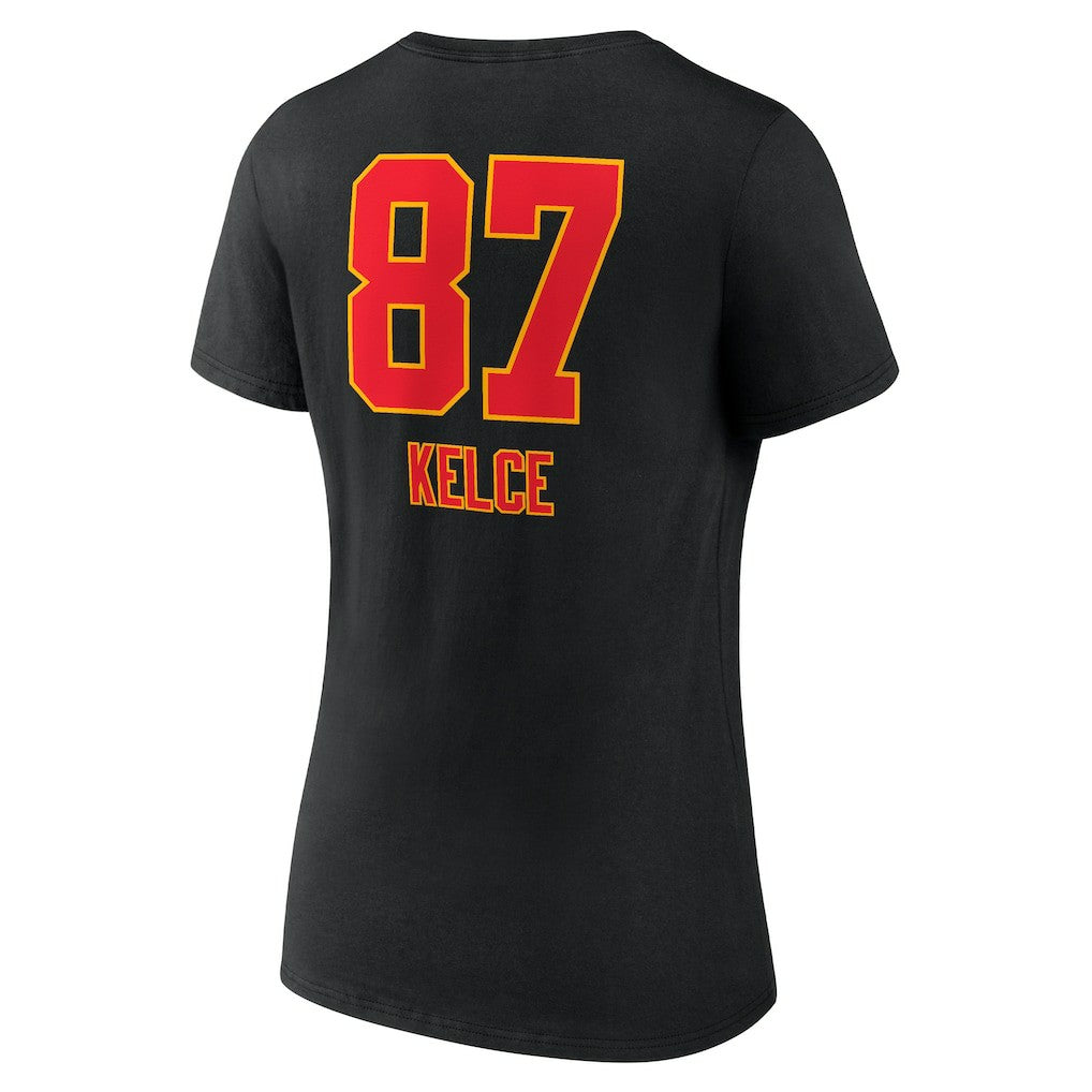 Travis Kelce Kansas City Chiefs Women's Team Wordmark Player Name & Number V-Neck T-Shirt Black