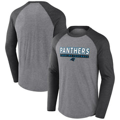 Carolina Panthers Tri-Blend Raglan Long Sleeve T-Shirt Heather Gray/Charcoal