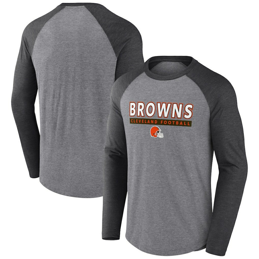 Cleveland Browns Tri-Blend Raglan Long Sleeve T-Shirt Heather Gray/Charcoal