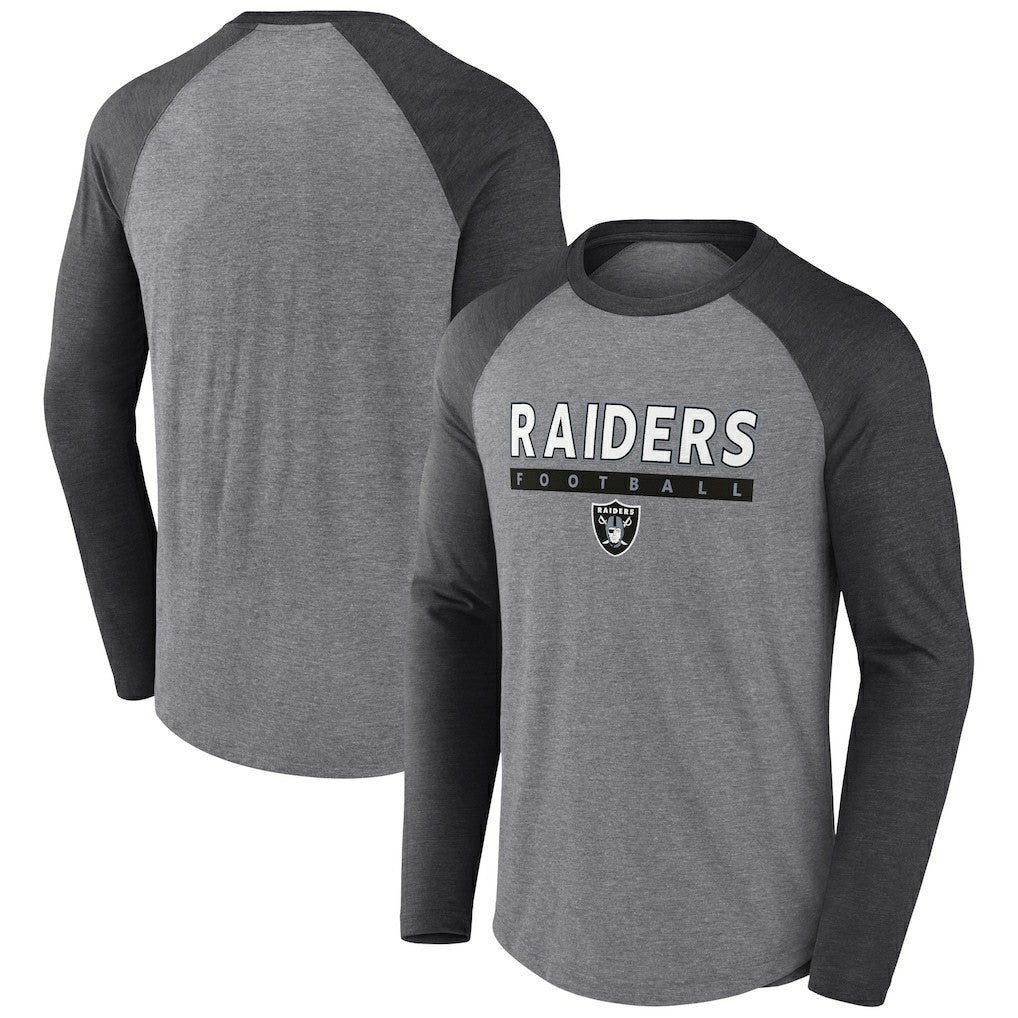 Las Vegas Raiders Tri-Blend Raglan Long Sleeve T-Shirt Heather Gray/Charcoal