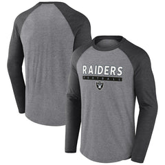 Las Vegas Raiders Tri-Blend Raglan Long Sleeve T-Shirt Heather Gray/Charcoal