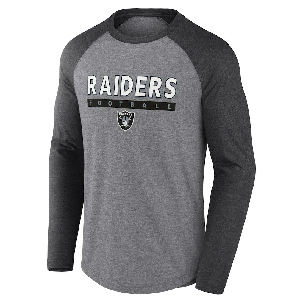 Las Vegas Raiders Tri-Blend Raglan Long Sleeve T-Shirt Heather Gray/Charcoal