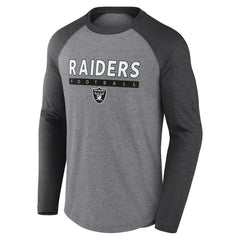 Las Vegas Raiders Tri-Blend Raglan Long Sleeve T-Shirt Heather Gray/Charcoal