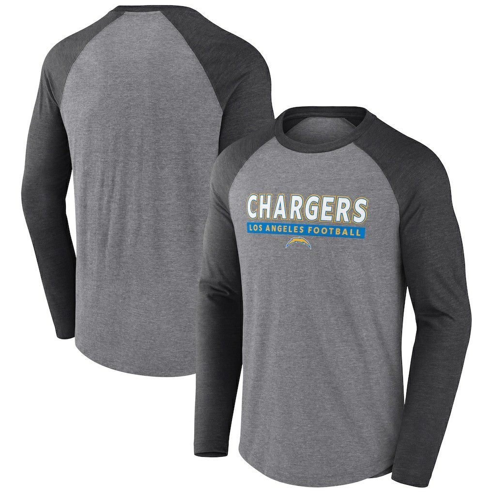 Los Angeles Chargers Tri-Blend Raglan Long Sleeve T-Shirt Heather Gray/Charcoal