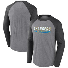 Los Angeles Chargers Tri-Blend Raglan Long Sleeve T-Shirt Heather Gray/Charcoal
