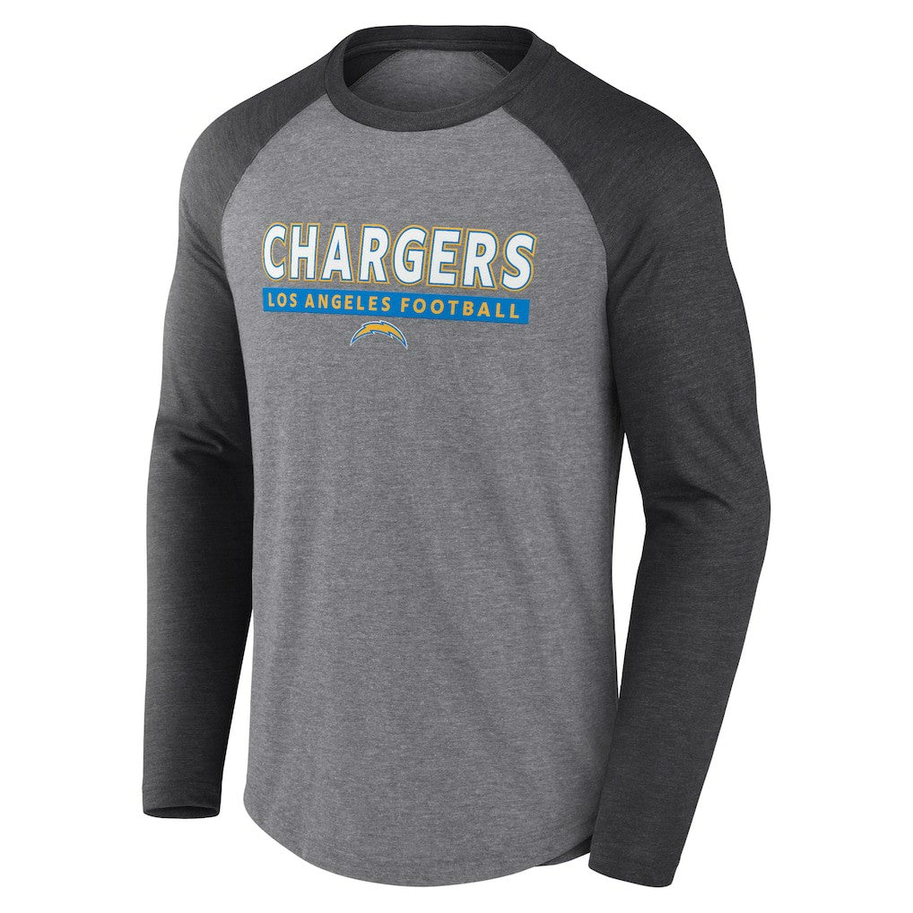 Los Angeles Chargers Tri-Blend Raglan Long Sleeve T-Shirt Heather Gray/Charcoal