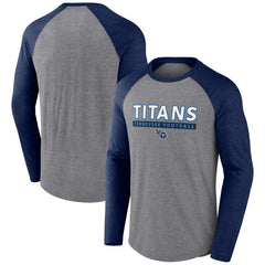 Tennessee Titans Tri-Blend Raglan Long Sleeve T-Shirt Heather Gray/Navy