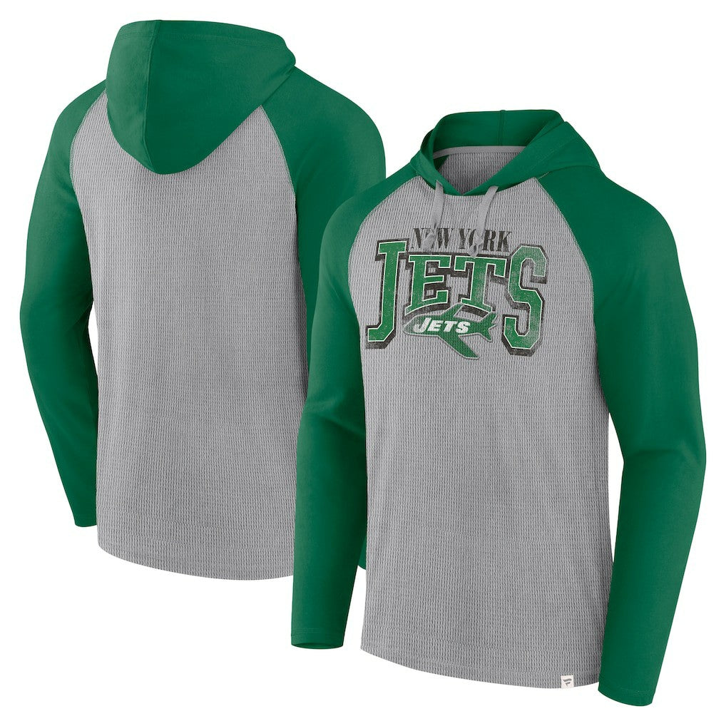 New York Jets Under Center Long Sleeve Hoodie T-Shirt Gray/Kelly Green