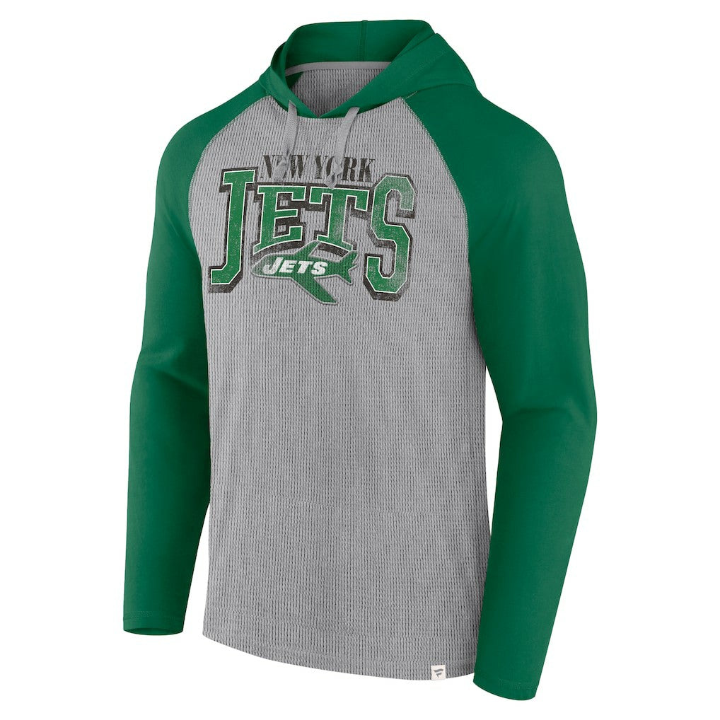 New York Jets Under Center Long Sleeve Hoodie T-Shirt Gray/Kelly Green