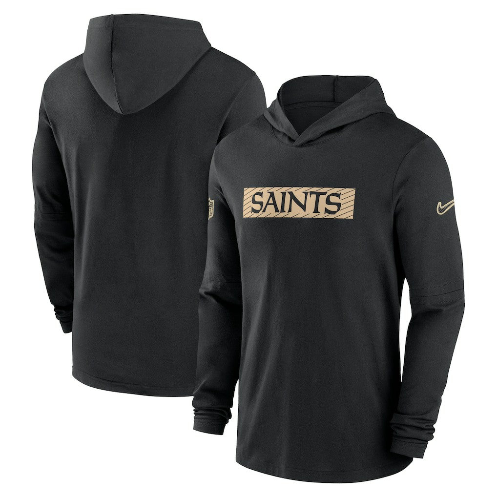 New Orleans Saints 2024/25 Sideline Performance Long Sleeve Hoodie T-Shirt Black