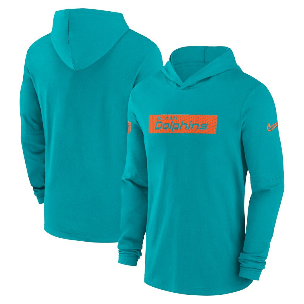 Miami Dolphins 2024/25 Sideline Performance Long Sleeve Hoodie T-Shirt Aqua