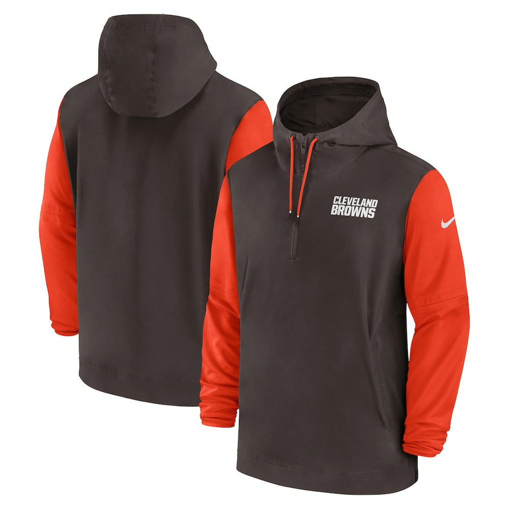 Cleveland Browns 2024/25 Sideline Pre-Game Player 1/2-Zip Hoodie Jacket Brown/Orange