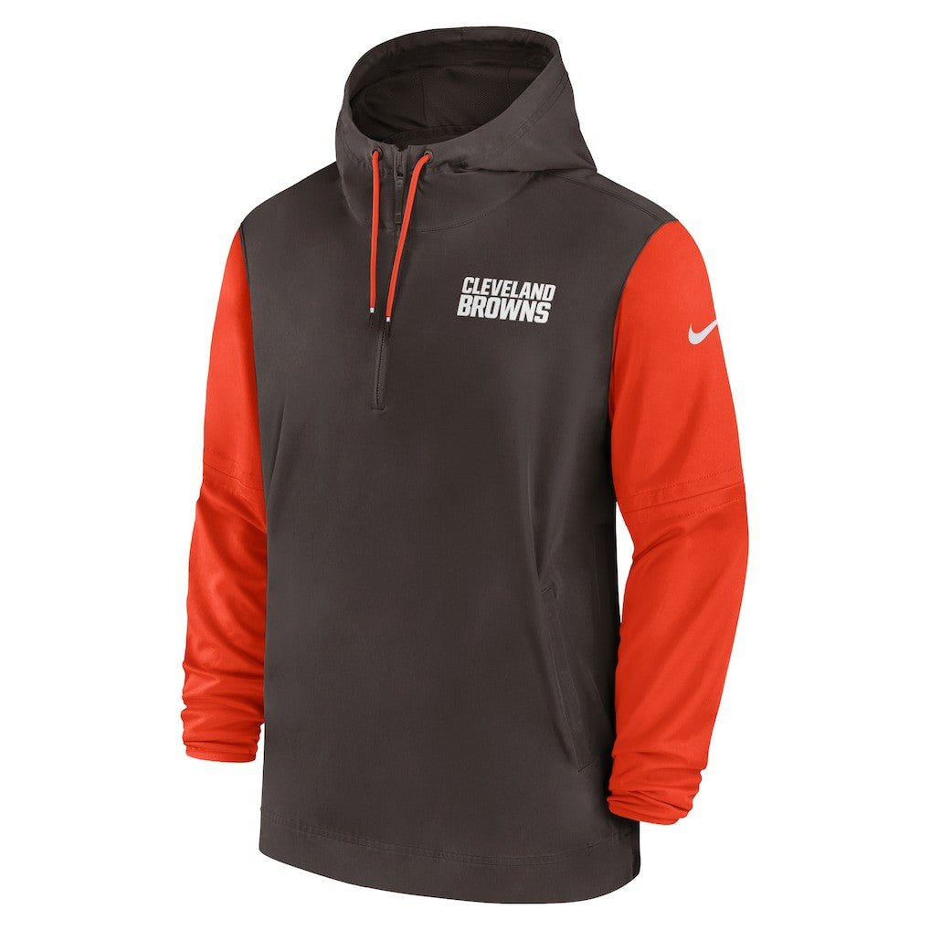 Cleveland Browns 2024/25 Sideline Pre-Game Player 1/2-Zip Hoodie Jacket Brown/Orange