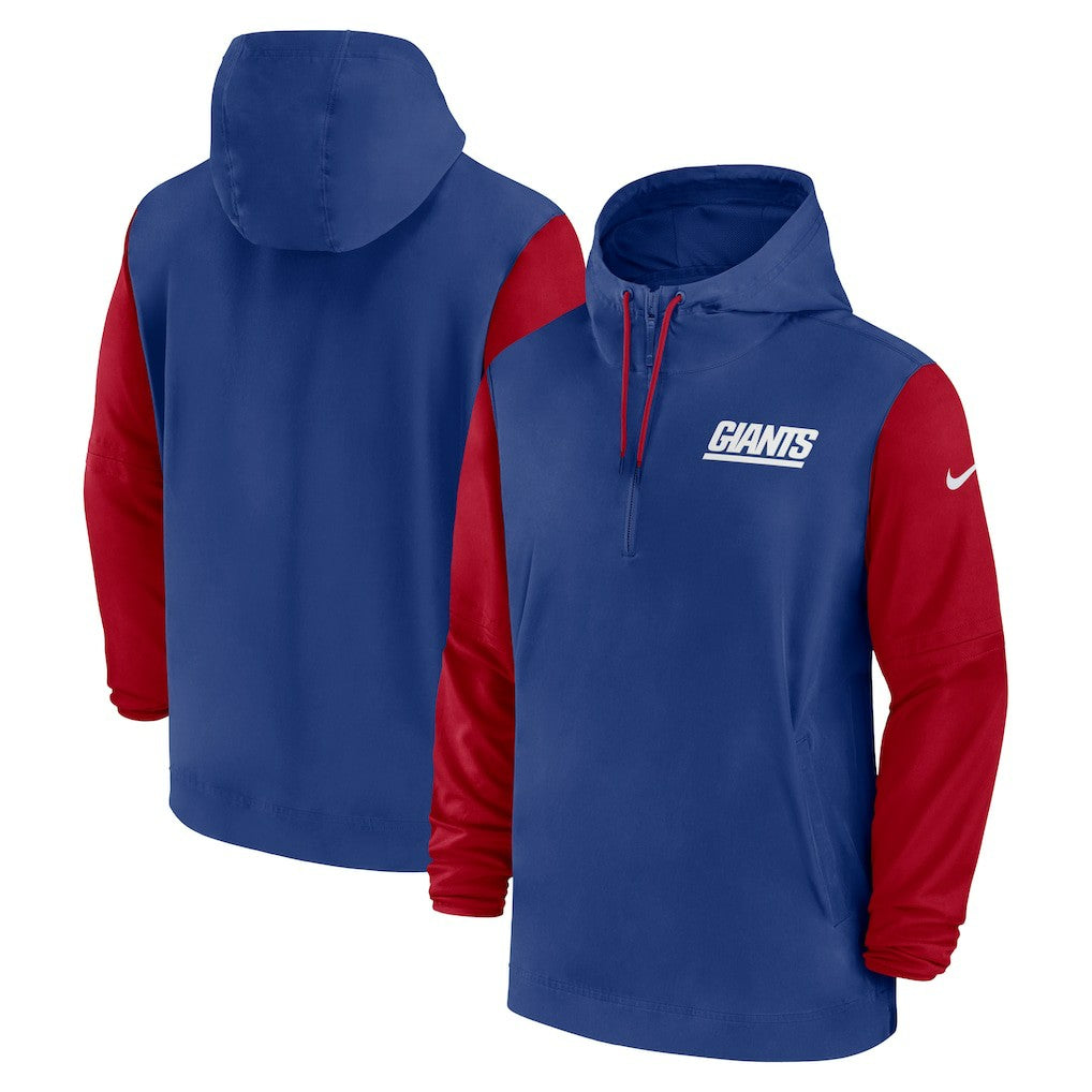 New York Giants 2024/25 Sideline Pre-Game Player 1/2-Zip Hoodie Jacket Royal/Red