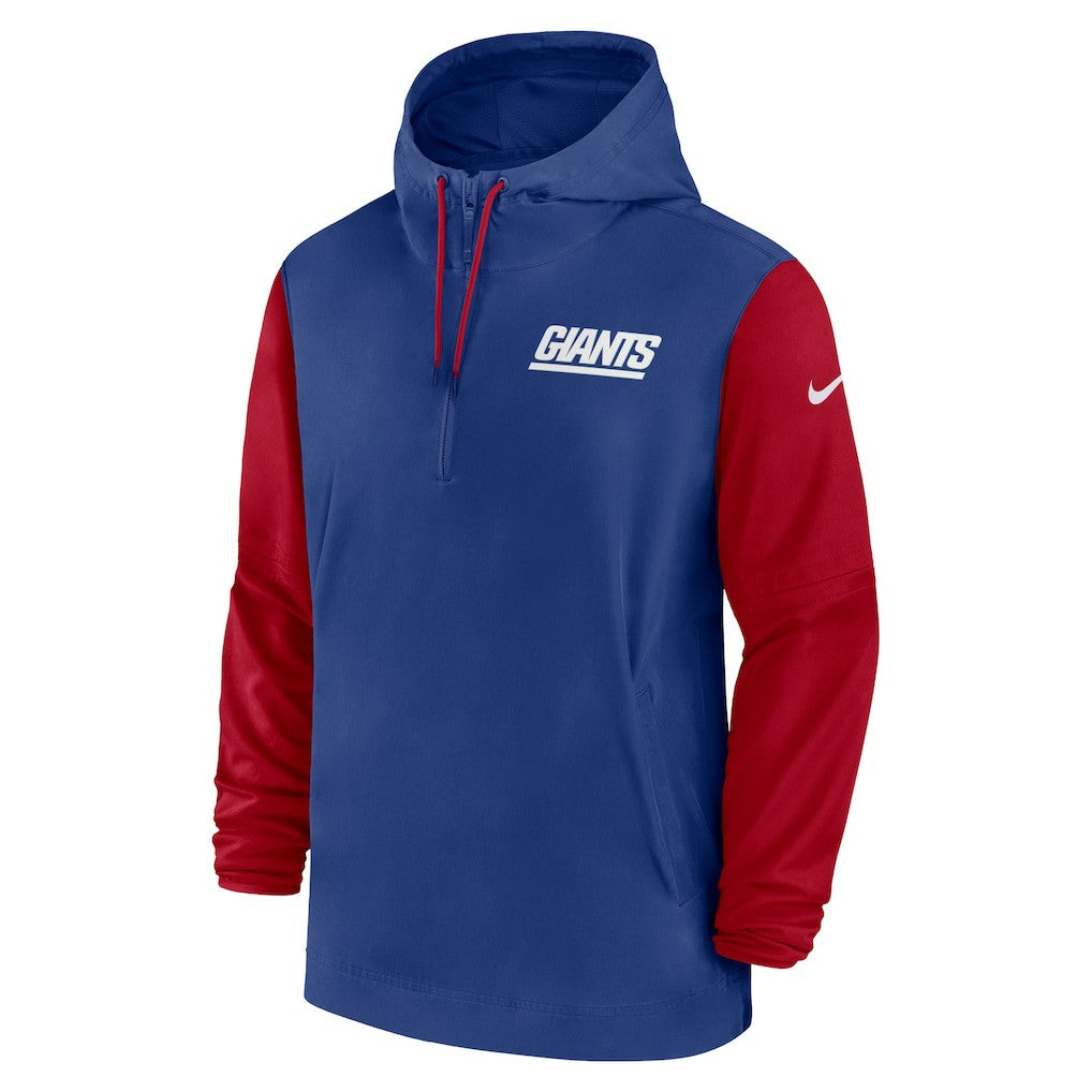New York Giants 2024/25 Sideline Pre-Game Player 1/2-Zip Hoodie Jacket Royal/Red